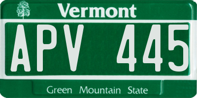 VT license plate APV445