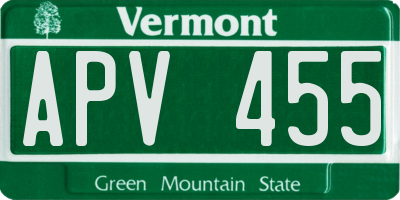 VT license plate APV455