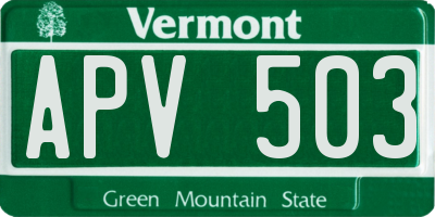 VT license plate APV503