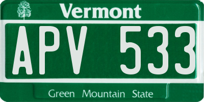 VT license plate APV533