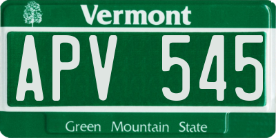 VT license plate APV545