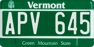 VT license plate APV645