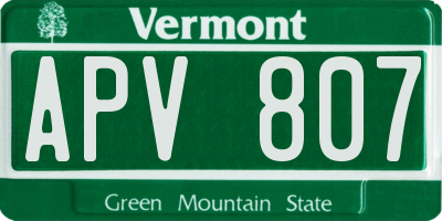 VT license plate APV807