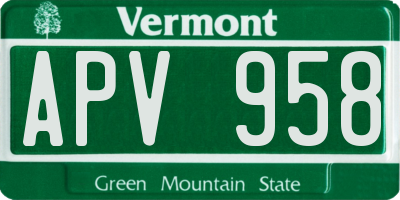 VT license plate APV958