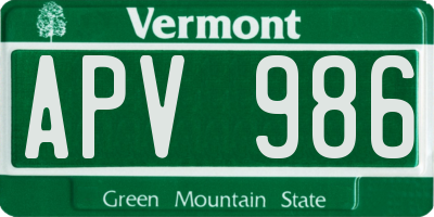 VT license plate APV986