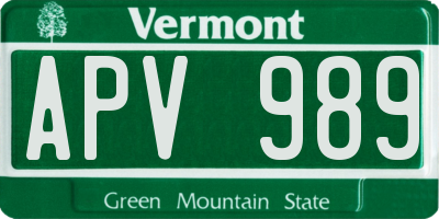 VT license plate APV989