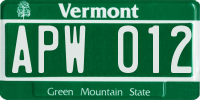 VT license plate APW012