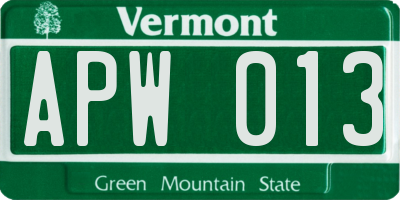 VT license plate APW013