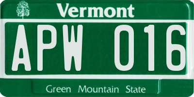 VT license plate APW016