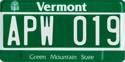 VT license plate APW019
