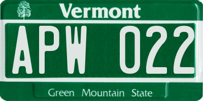 VT license plate APW022