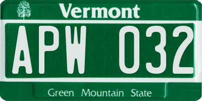 VT license plate APW032