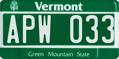 VT license plate APW033