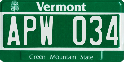VT license plate APW034