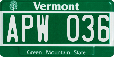 VT license plate APW036