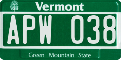 VT license plate APW038