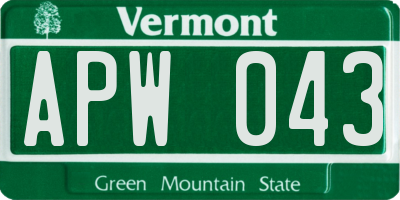 VT license plate APW043