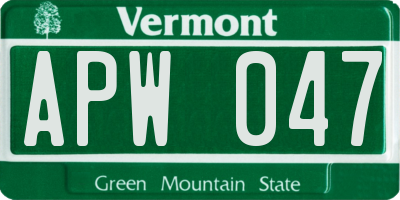 VT license plate APW047