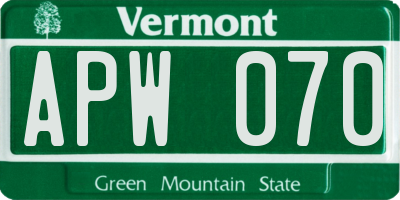 VT license plate APW070