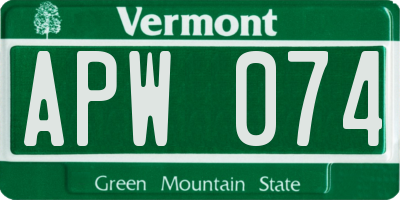 VT license plate APW074