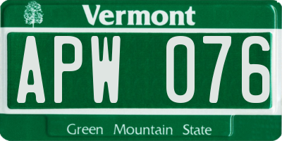 VT license plate APW076