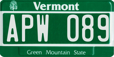 VT license plate APW089