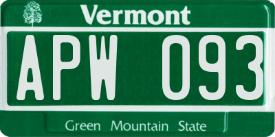 VT license plate APW093