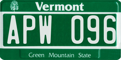 VT license plate APW096