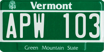 VT license plate APW103