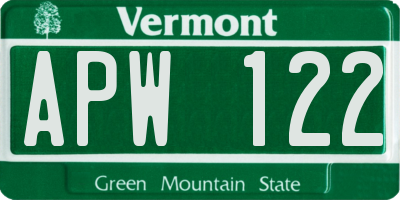 VT license plate APW122