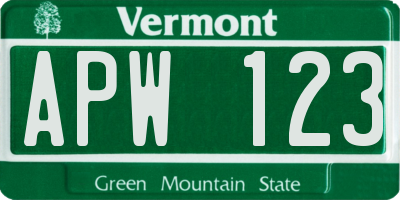 VT license plate APW123