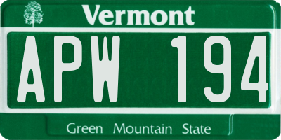 VT license plate APW194