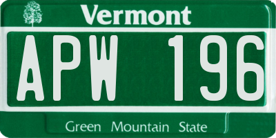 VT license plate APW196