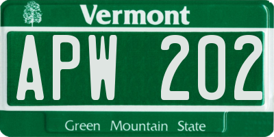 VT license plate APW202