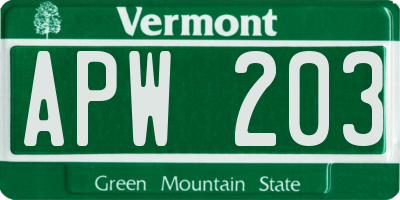 VT license plate APW203