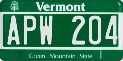 VT license plate APW204