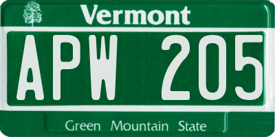 VT license plate APW205