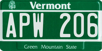 VT license plate APW206