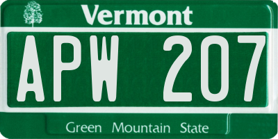 VT license plate APW207