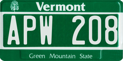 VT license plate APW208