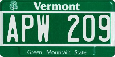 VT license plate APW209