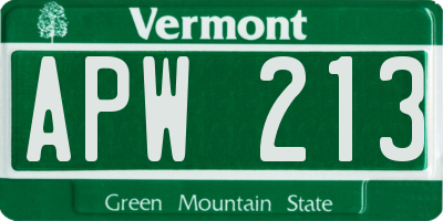 VT license plate APW213