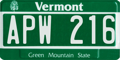 VT license plate APW216