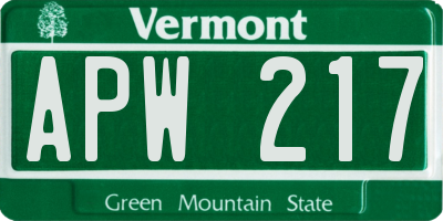 VT license plate APW217