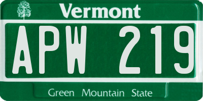 VT license plate APW219