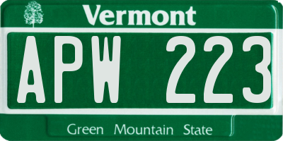 VT license plate APW223