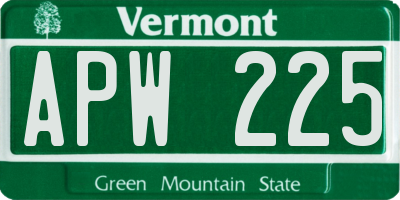 VT license plate APW225