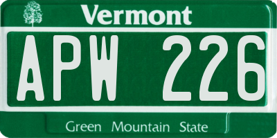 VT license plate APW226