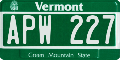 VT license plate APW227