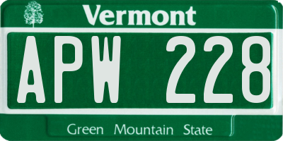 VT license plate APW228